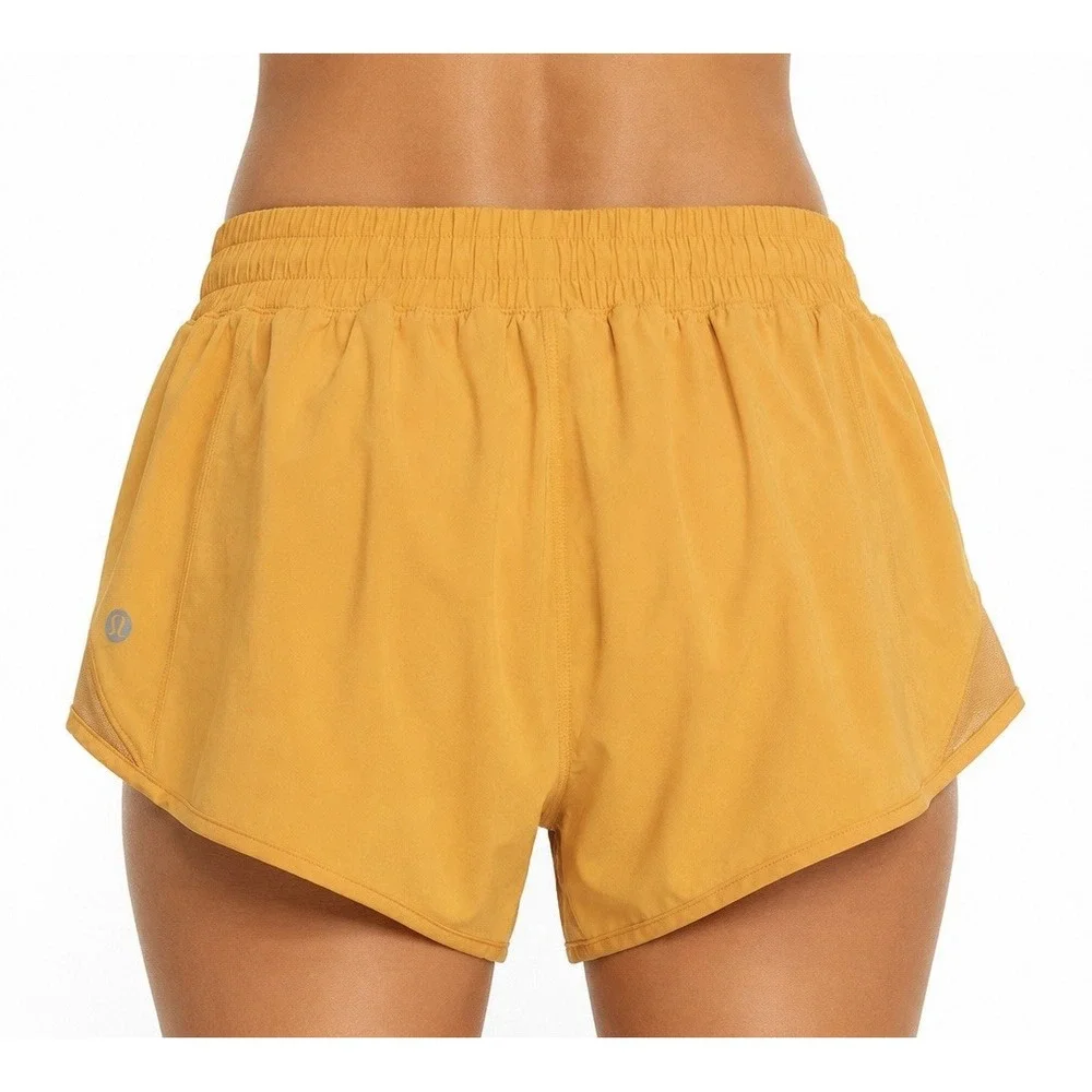 lululemon Yellow Women's Mesh Running Shorts Pull On Elastic Waist Pockets